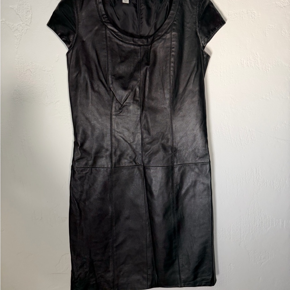 Boston Proper Black Leather Like  Mini Dress - Picture 7 of 15